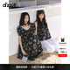 DZZIT地素短袖连衣裙2025夏季新款复古重工刺绣泡泡袖裙子女3J2O4236A 黑色（连衣裙) S