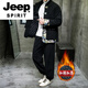 JEEP SPIRIT唐装套装男士中青年秋冬款中国风男装灯芯绒棉衣棉袄外套男加厚 MY02黑色(棉服两件套) M 100-120斤
