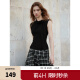 ELLE飘带绑带设计感小立领吊带背心女2025春季新款时髦气质上衣 黑色 S