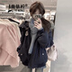 鹿依柠连帽大毛领羽绒棉服女2025冬季新款韩版学生羽棉袄绒服工装派克服 藏青色 M