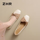 ZHR单鞋女浅口温柔蝴蝶结粗跟皮鞋女舒适方头两穿女鞋 BL556 米杏 37