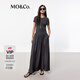 MO&Co.连衣裙春夏弹力莫代尔拼接砂洗铜氨丝天丝高腰长裙摩安珂夏 深灰色 M 165