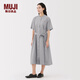 无印良品（MUJI）女式 凉感 短袖衬衫连衣裙女装裙子纯棉25年夏季长裙凉感物语 灰色条纹 M (160/84A)