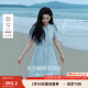 茵曼（INMAN）【苎麻】章若楠同款法式娃娃领连衣裙女装2025夏季新品泡泡袖裙子 浅蓝色 M