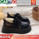 卡帝乐鳄鱼（CARTELO）松糕厚底小皮鞋女2025春秋季新款白色英伦风圆头系带百搭日系单鞋 黑色【精品升级版】店长 35