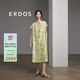 ERDOS 春夏桑蚕丝宽松A字裙植物花卉V领慵懒度假风女连衣裙 青提绿 XL 170/92A