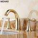 摩豪（Mohao）全铜欧式分体式三孔面盆冷热水龙头卫生间双把浴室柜洗脸盆洗手盆 金色