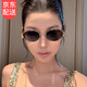 鹿珊伍墨镜女 复古老钱风金属椭圆形款遮阳高级感小框造型太阳眼镜送盒 复古老钱风墨镜【金框黑色】 实物细节如图5