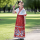 旻胜 儿童马面裙汉服中式国风古装夏季薄款短袖表演服男女孩生日礼物 红色140码【136-145cm/60-70斤】