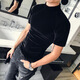 凌卡戚春夏新款韩版修身男士纯色半高领金丝绒T恤型男紧身短袖打底衫 平纹高领短袖黑色 M 80-105斤