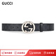 古驰（GUCCI）腰带真皮男士经典款大logo板扣式皮带轻奢商务休闲潮流 黑色帆布 90  适合125-145斤