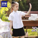 罗蒙女童短袖蕾丝边白色衬衫校园服饰学生演出服儿童半袖衬衣 白色160