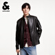 杰克·琼斯（JACK&JONES）秋季款男装时尚机车风羊皮夹克外套立领直筒拉链上衣225310009 E40黑色 常规 M （175）