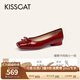 接吻猫KISSCAT【胡可推荐】25年轻芭蕾平底鞋玛丽珍平底法式单鞋 浅暗红色 (瘦脚卡码拍小一码) 38