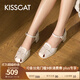 接吻猫KISSCAT凉鞋女夏季新款玛丽珍复古猪笼鞋高跟凉鞋KA54319-10 浅灰白色 38