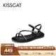 接吻猫KISSCAT夏季新款凉鞋女夹趾水钻珍珠细带一字带凉鞋KA54310-14 黑色 37