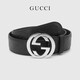 古驰皮带男款经典GG压花板扣古驰腰带男士4cm宽  现货 SS礼物 牛皮411924 CWC1N 1000黑色 90(适合125-145斤)