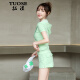 拓涩（TUOSE）套装 香港潮牌夏季新款女装时尚修身显瘦短袖短裤糖果色跑步休闲运动套装 浅绿 S