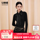 LIME朗姿/莱茵飘带蝴蝶结针织打底秋冬新款黑白两色修身长袖针织衫 黑色 S
