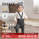 嫚熙（EMXEE）童装打底裤儿童托举裤男女宝背带裤婴儿包屁裤秋季毛线针织裤 深灰色 80 cm 【9-18个月】