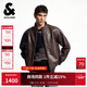 杰克·琼斯（JACK&JONES）男装士夹克羊皮革插袋时尚长袖宽松立领经典舒适上衣225410002 E09巧克力棕 常规 M （175）