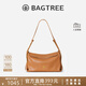 BAGTREE【明星同款】包包树奶盒包植鞣皮单肩斜挎腋下通勤Hobo枕头女士包 焦糖色-中号【磁吸拉链款】 高级小众
