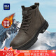 海澜之家HLA马丁靴男靴秋冬棉鞋工装靴高帮靴子男鞋 L579 卡其色(长绒) 43