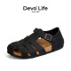 Devo Life的沃软木鞋女罗马个性潮流时尚复古欧美日系平底女鞋56109 黑色油腊牛皮 39