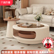 执竹者圆形玻璃茶几客厅家用2025新款小户型奶油风设计师创意旋转茶几桌 旋转茶几边几组合