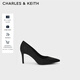 CHARLES&KEITH简约通勤尖头高跟鞋子女鞋休闲单鞋生日圣诞礼物CK1-60280245-1 Black Textured黑色纹理 38
