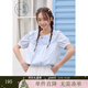 紫涵（ZIHAN）紫涵娃娃领短袖衬衫女2025年夏季新款甜美减龄设计感宽松蓝色小衫 天空蓝 L