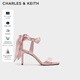 CHARLES&KEITH一字带缎面蝴蝶结绑带高跟凉鞋子女鞋生日圣诞礼物CK1-61720177 粉红色Pink 37