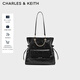 CHARLES&KEITH25冬新品抽绳油蜡皮菱格链条包双肩包圣诞礼物送女友CK2-30782756 Black黑色 L