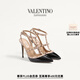 华伦天奴VALENTINO[礼物]女士 ROCKSTUD 漆皮铆钉高跟鞋凉鞋 黑色/粉色 37