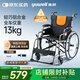 鱼跃 (yuwell)手动轮椅车H062折叠老人轻便免充气铝合金旅行手推代步