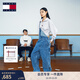 TOMMY JEANS【工装阔腿】秋冬女装美式复古大口袋蓝色直筒牛仔背带裤 牛仔蓝1A5 S