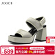 JOOC玖诗粗跟凉鞋女夏季新款魔术贴方头百搭罗马凉鞋休闲女鞋黑色7472 高级灰 35