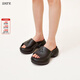SMFKWAVE厚底运动拖鞋 SL001B1 增高时髦外穿一字拖女 7cm明星同款 荒野黑 偏大一码 35