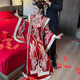 凤冠霞帔婚服重工秀禾服大码胖MM新娘中式嫁衣结婚改良汉服出阁服 雅姿丝绒款 无头饰 L 110斤左右