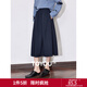 初语撞色设计感蓬蓬裙纯色百搭半身裙子女2025年天丝中长a字裙 藏青色 S