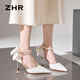 ZHR高跟鞋女仙女风细跟尖头单凉鞋法式蝴蝶浅口女鞋配裙子IE09米色37