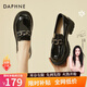 DAPHNE达芙妮单鞋女学生英伦风乐福鞋软底粗跟一脚蹬气质正装工作小皮鞋 黑色跟高5cm 36