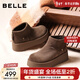 百丽（Belle）复古绒面勃肯鞋女冬季新款商场同款厚底加绒休闲短靴E6F1DDD5 啡色-厚绒 36 (230mm)