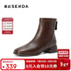 森达奶酪弹力靴女冬季气质方头粗跟休闲短靴ZTI17DD5 棕色 38