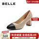 百丽（Belle）气质百搭高跟鞋女粗跟商场同款通勤舒适羊皮高跟单鞋B2E1DAQ4 杏色 37 (235mm)
