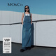 MO&Co.后开叉长款水洗蓝棉质牛仔连衣裙背带裙日系气质裙子女摩安珂 牛仔蓝色-第2批 S 160