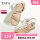 他她（TATA）绝美坡跟凉鞋女外穿一字带时装凉鞋夏季7UA03BL4 银色 36