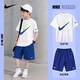 耐克（NIKE）儿童装男童夏装套装2026新款中大童男孩夏季短袖夏款运动潮牌帅气 奥海蓝【纯棉两件套】 /假一赔十 150 /M 【建议身高140-152cm】