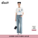 DZZIT地素背带牛仔裤夏季贴布绣工艺直筒裤子女 蓝色 S