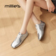 妙丽（Millies）平底德训鞋女真皮百搭软底鞋2026春秋季新款休闲鞋跑步运动单鞋子 银色 跟高1cm 37 (235mm)